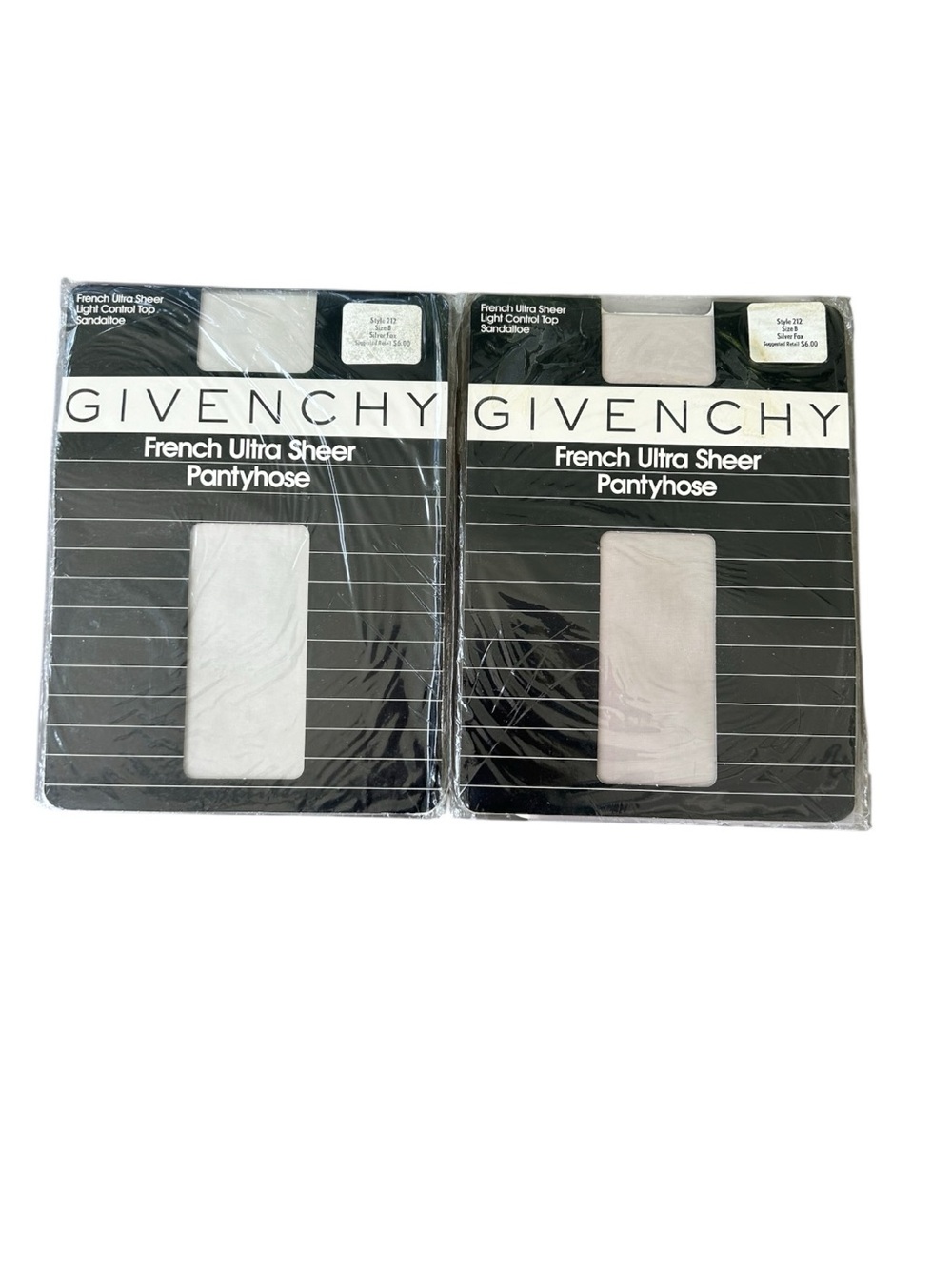 VTG Givenchy French Ultra Sheer Pantyhose Sz B Silver Fox Lot of 2 Control Top